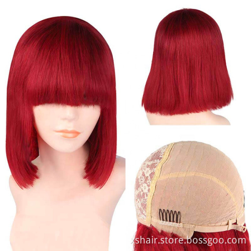 Human Hair Red Short Bob 13x4 Lace Front Black Human Hair Wigs For Black Women Colored Short Straight Wig